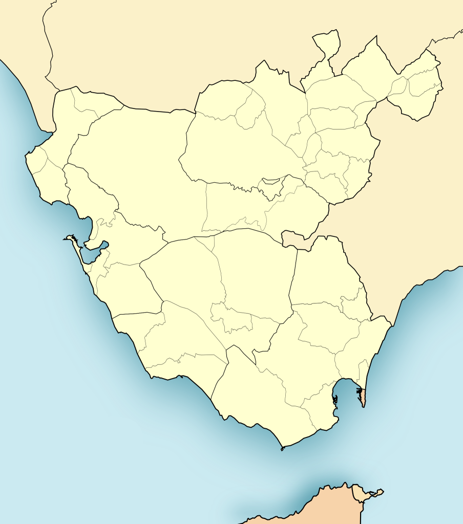 Mapa mudo de la provincia de Cádiz.