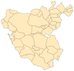 Mapa mudo de los municipios de la provincia de Cádiz.