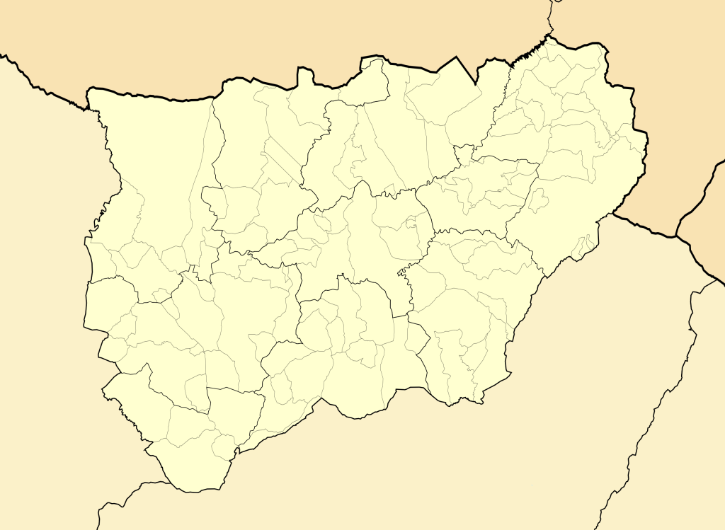 Mapa mudo de la provincia de Jaén (España).