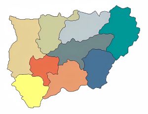 Mapa mudo de las comarcas de la provincia de Jaén (España).