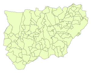 Mapa mudo de los municipios de la provincia de Jaén (España).