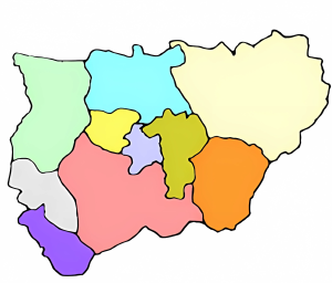 Mapa en mudo de los partidos judiciales de la provincia de Jaén (España).