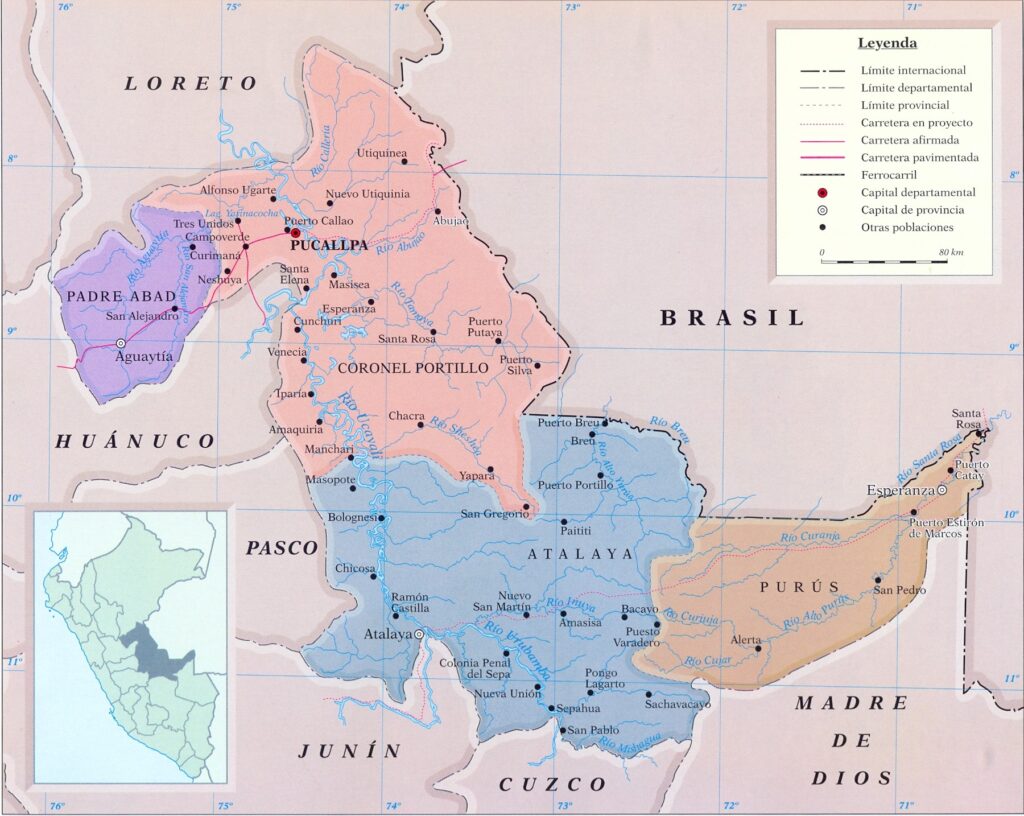 Mapa de las provincias del departamento de Ucayali.