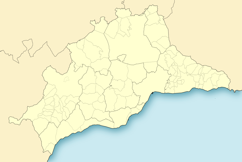 Mapa mudo de la provincia de Málaga.