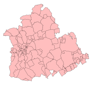 Mapa mudo de los municipios de la provincia de Sevilla.