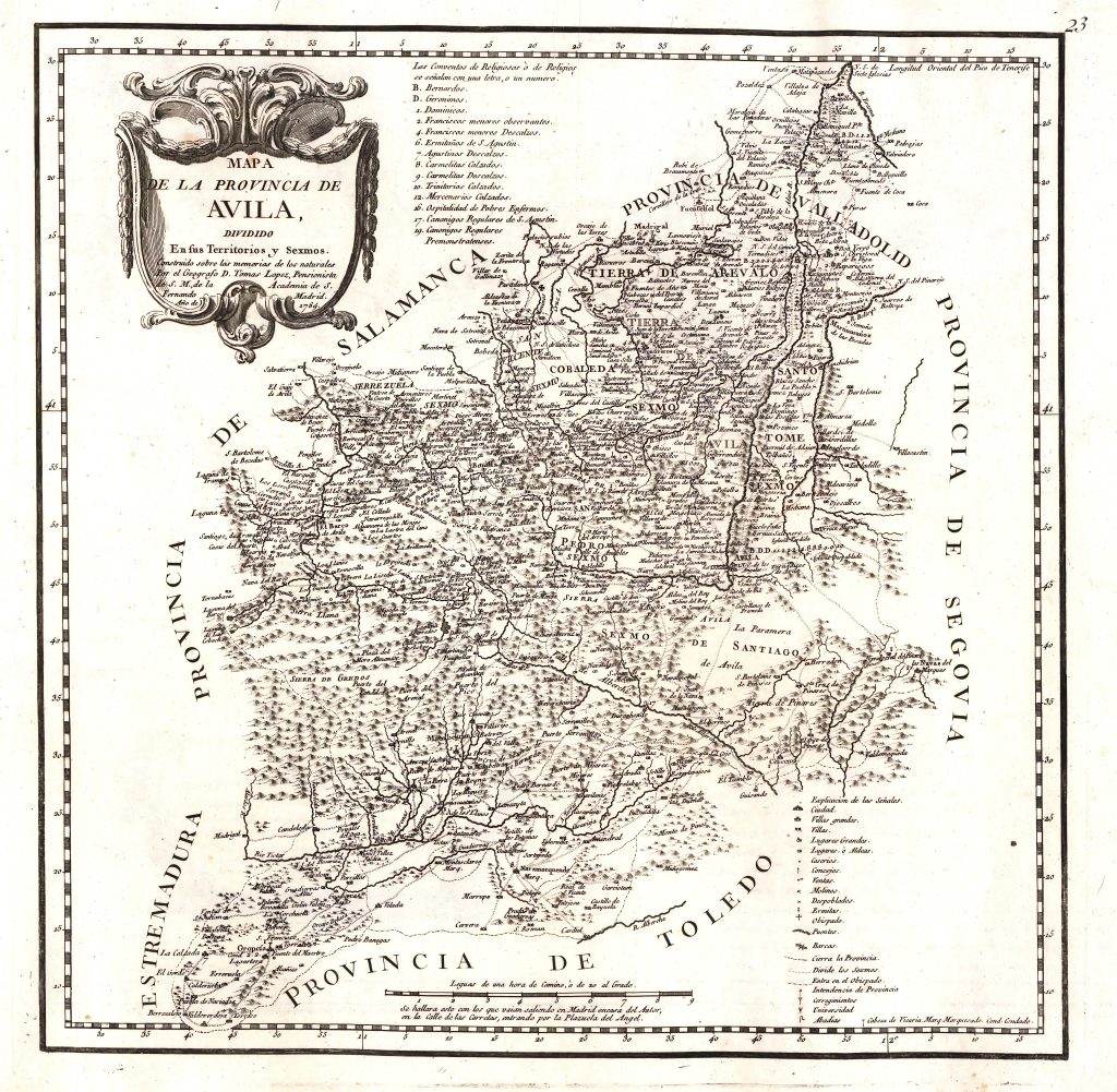 Mapa de la provincia de Avila 1769.