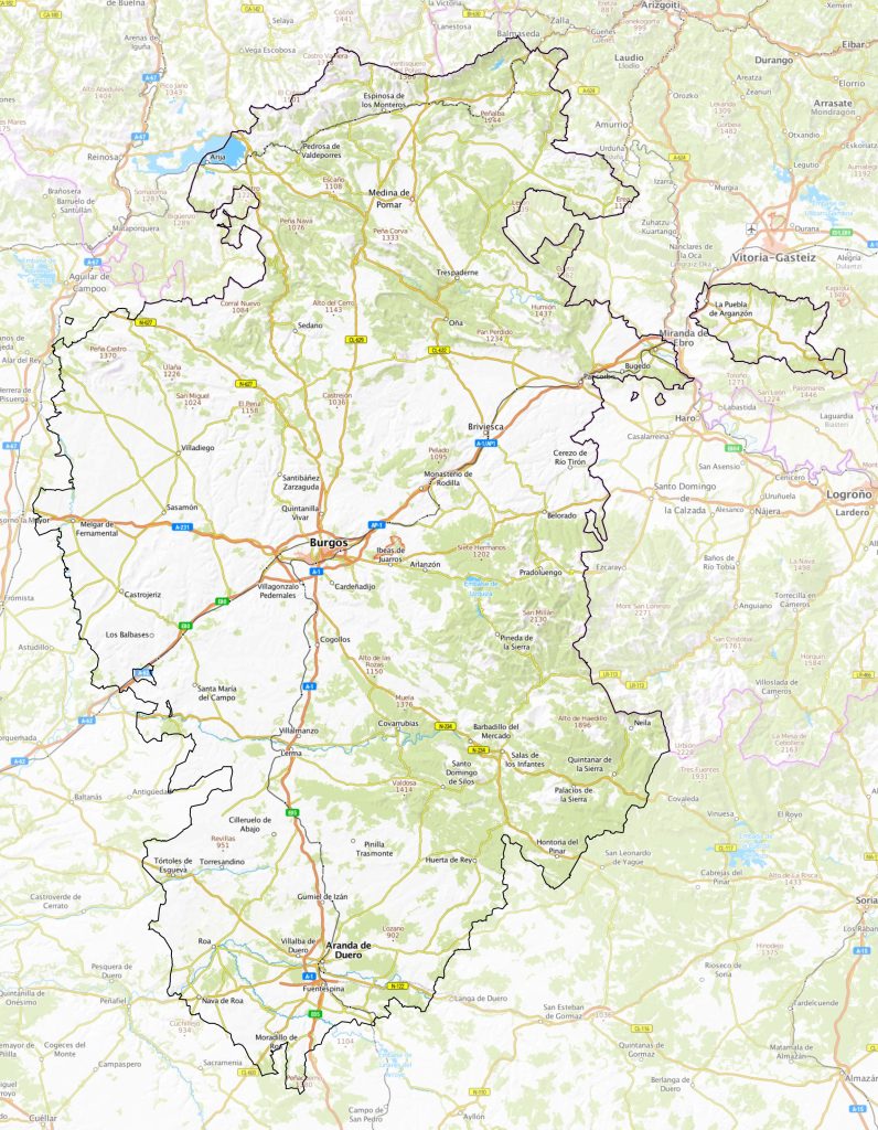Mapa físico de la provincia de Burgos.