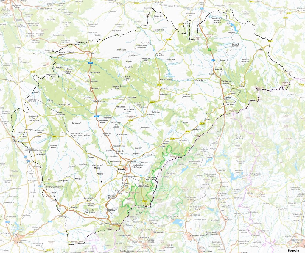Mapa físico de la provincia de Segovia.