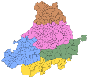 Mapa mudo de las comarcas de la provincia de Ávila.