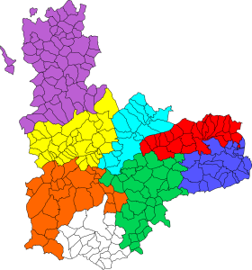 Mapa mudo de las comarcas de la provincia de Valladolid.