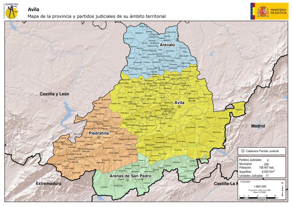 Mapa de los partidos judiciales de la provincia de Ávila.