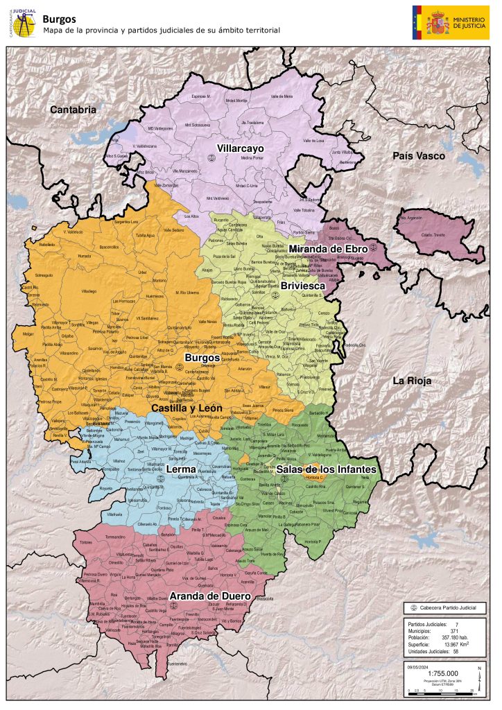 Mapa de los partidos judiciales de la provincia de Burgos.