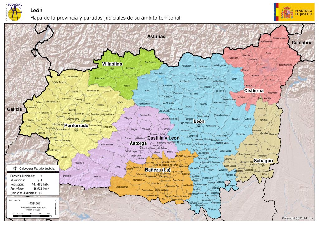 Mapa de los partidos judiciales de la provincia de León.