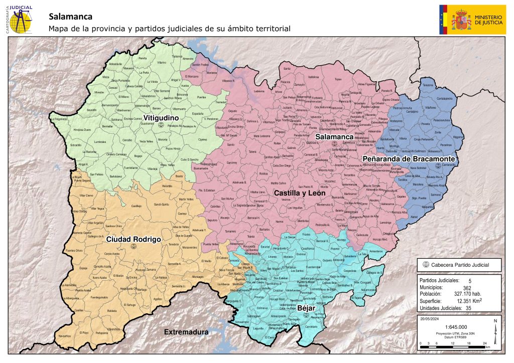 Mapa de los partidos judiciales de la provincia de Salamanca.