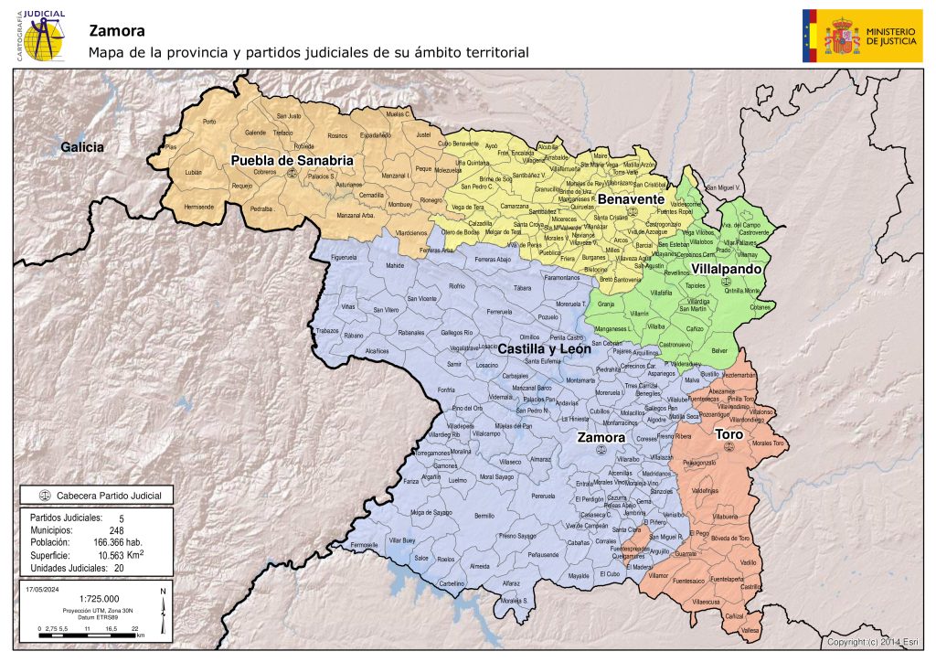 Mapa de los partidos judiciales de la provincia de Zamora.