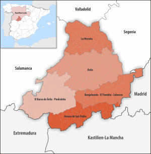 Mapa de las comarcas de la provincia de Ávila