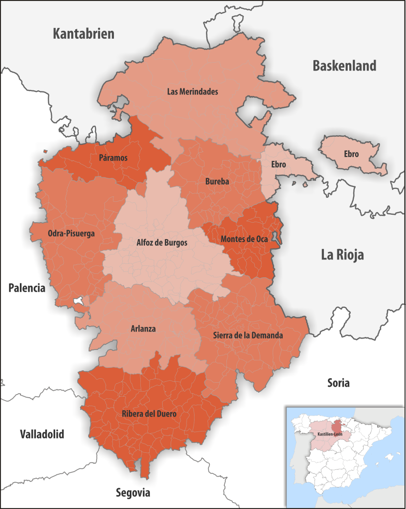 Mapa de las comarcas de la provincia de Burgos.