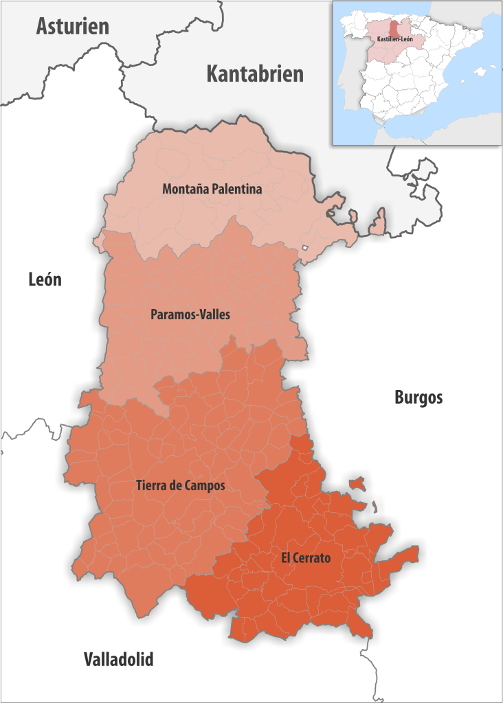 Mapa de las comarcas de la provincia de Palencia.