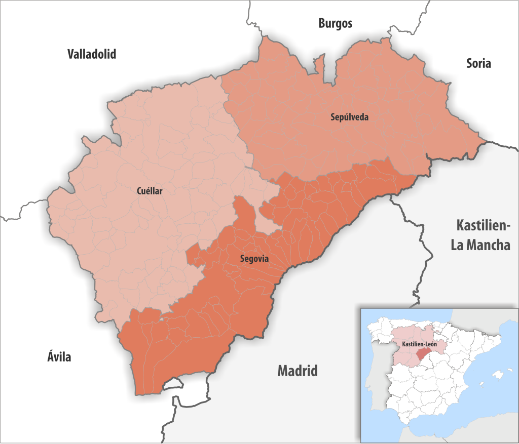 Mapa de las comarcas de la provincia de Segovia.