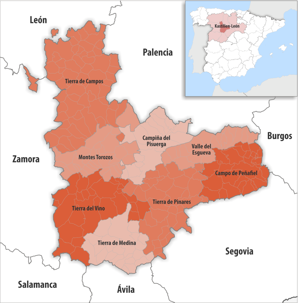 Mapa de las comarcas de la provincia de Valladolid.