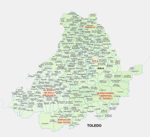 Mapa de las principales ciudades de la provincia de Ávila.