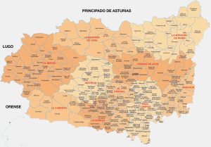 Mapa de las principales ciudades de la provincia de León.