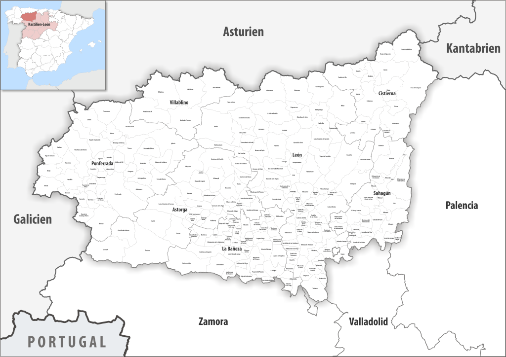Mapa de los municipios de la provincia de León.