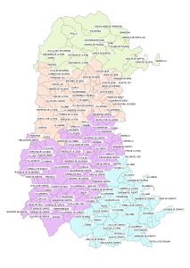 Mapa de las principales ciudades de la provincia de Palencia.