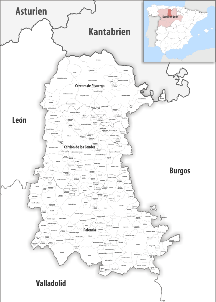 Mapa de los municipios de la provincia de Palencia.