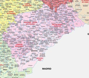 Mapa de las principales ciudades de la provincia de Segovia.