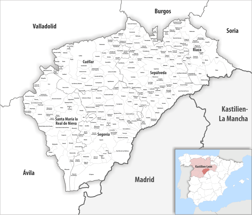 Mapa de los municipios de la provincia de Segovia.