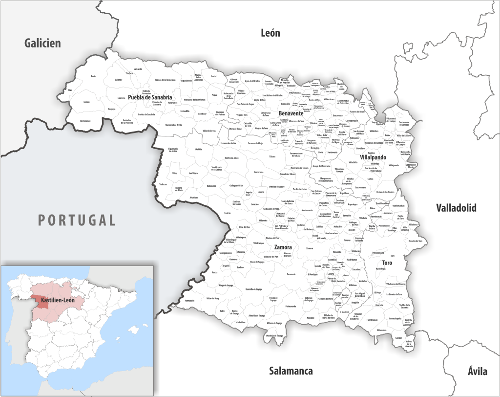 Mapa de los municipios de la provincia de Zamora.