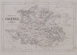 Mapa de la provincia de Cáceres, Extremadura 1870.