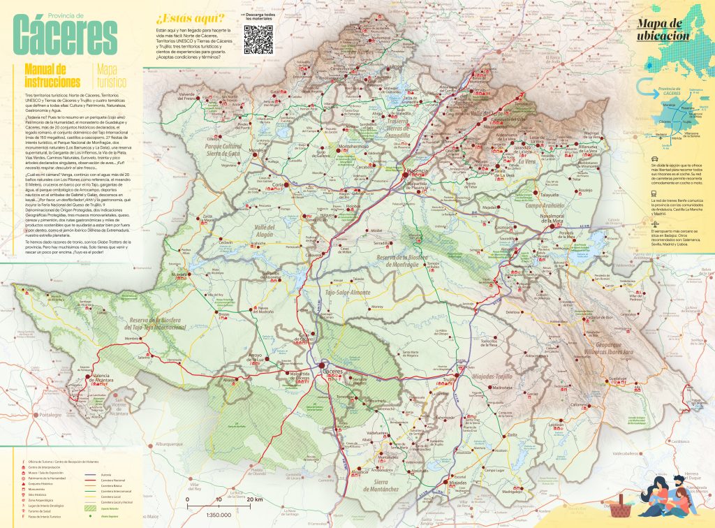 Mapa turístico de la provincia de Cáceres.