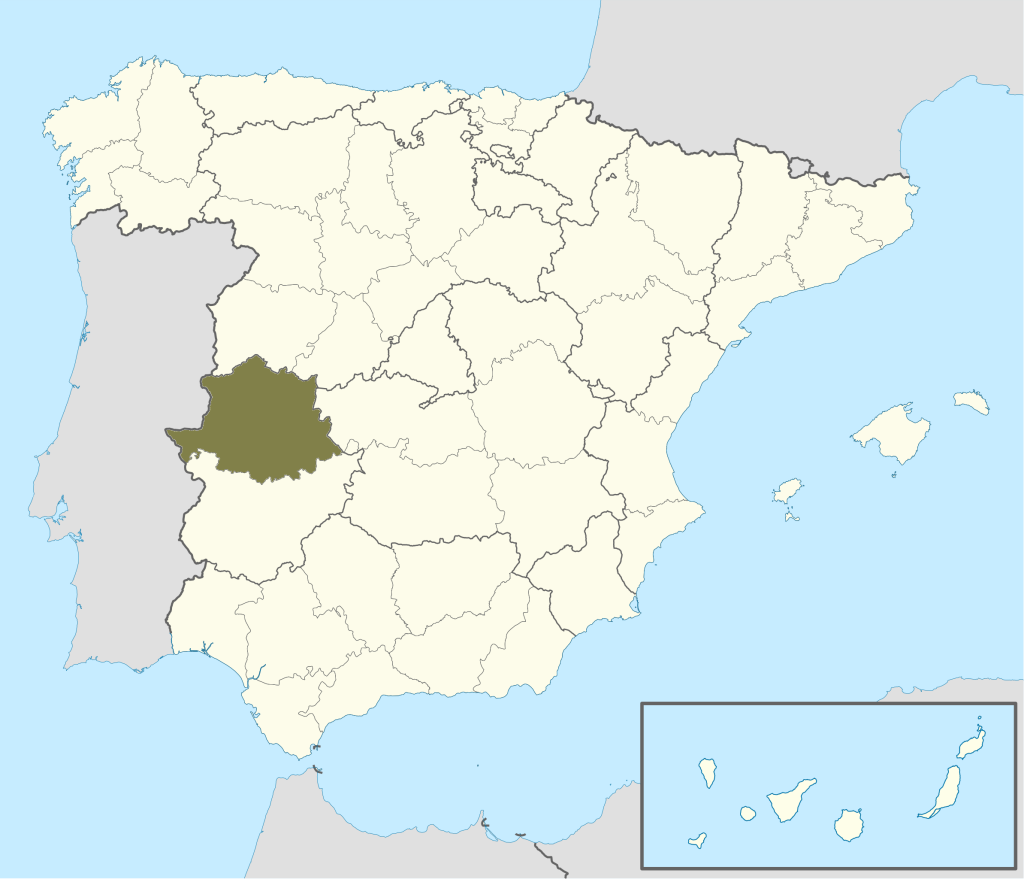 Mapa de ubicación de la provincia de Cáceres.