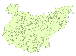 Mapa mudo de los municipios de la provincia de Badajoz.