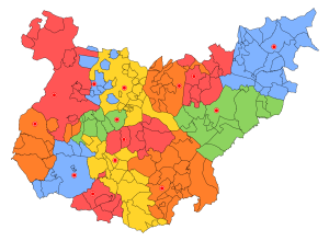 Mapa mudo de los partidos judiciales de la provincia de Badajoz.