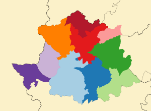 Mapa mudo de las comarcas de la provincia de Cáceres.