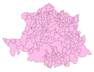 Mapa mudo de los municipios de la provincia de Cáceres.