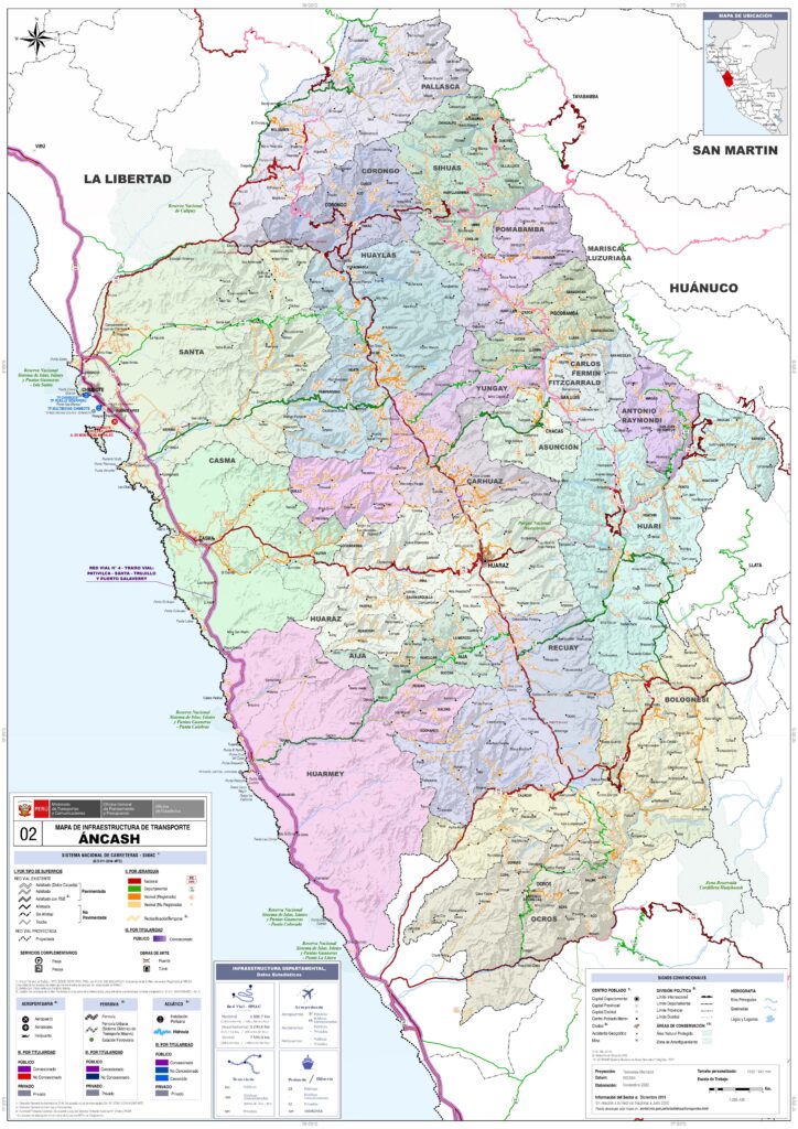 Mapa de las principales ciudades de Áncash.