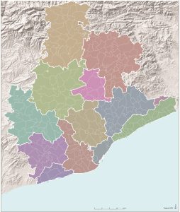 Mapa mudo de las comarcas de la provincia de Barcelona.