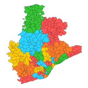 Mapa mudo de los partidos judiciales de la provincia de Barcelona.