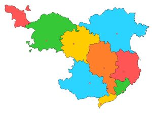 Mapa mudo de los partidos judiciales de la provincia de Gerona.