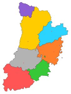 Mapa mudo de los partidos judiciales de la provincia de Lérida.