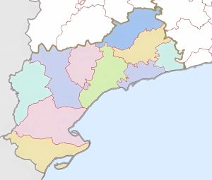 Mapa mudo de las comarcas de la provincia de Tarragona.