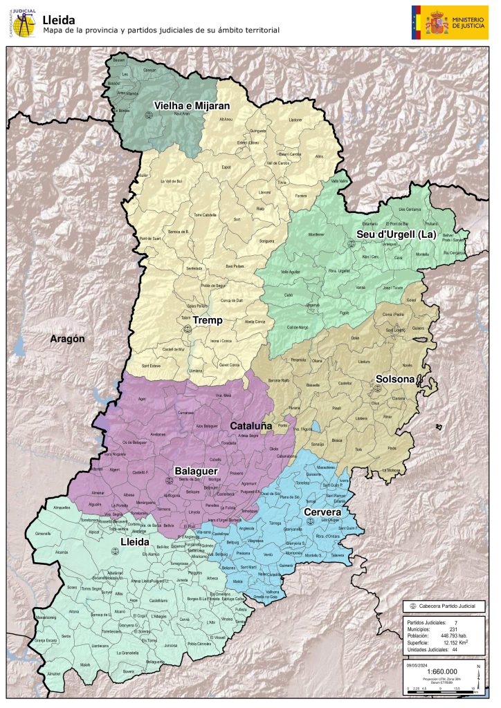 Mapa de los partidos judiciales de la provincia de Lérida.