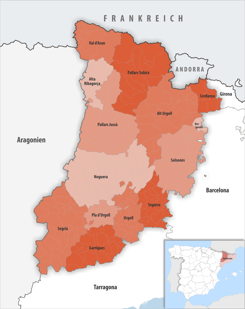 Mapa de las comarcas de la provincia de Lérida.