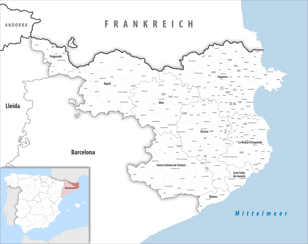 Mapa de los municipios de la provincia de Gerona.