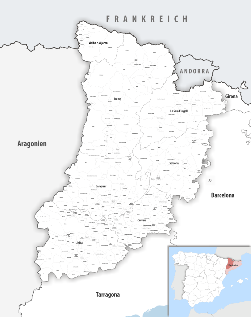 Mapa de los municipios de la provincia de Lérida.
