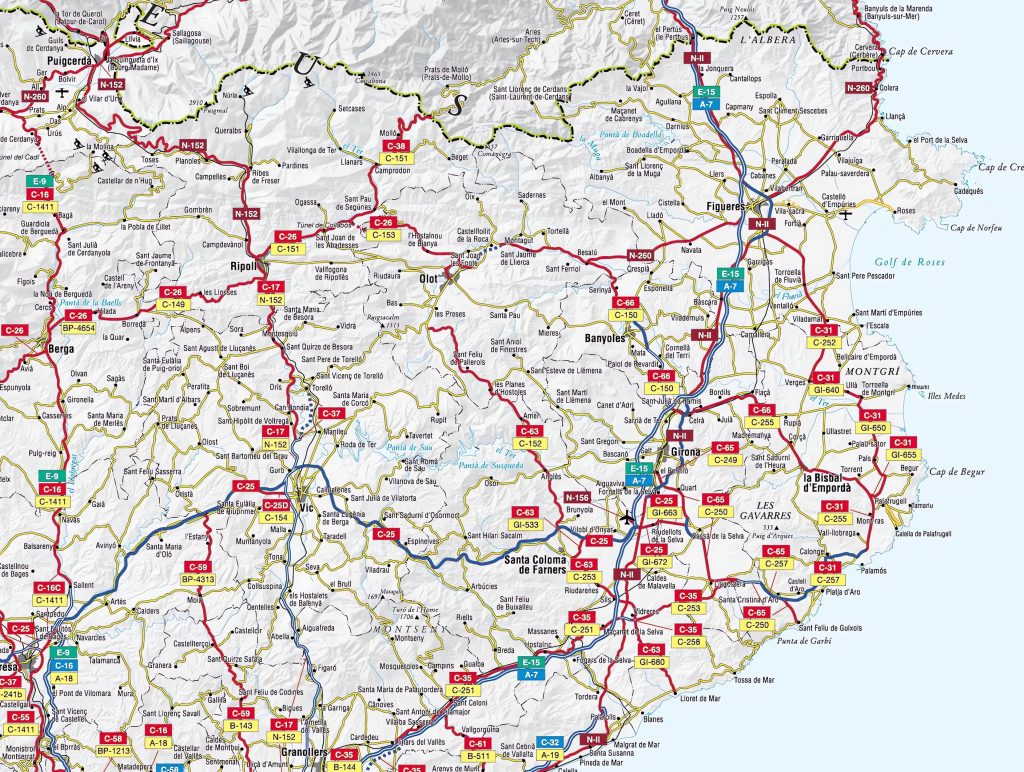 Mapa de carreteras de la provincia de Gerona.